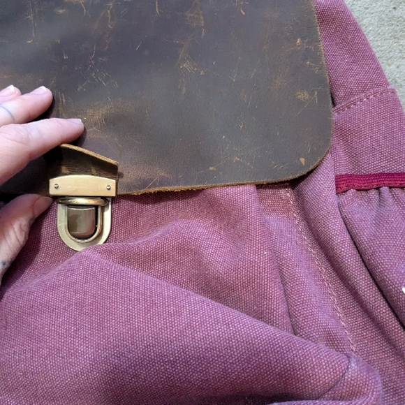 Vintage Brown and Purple Leather Backpack - Picture 3 of 6